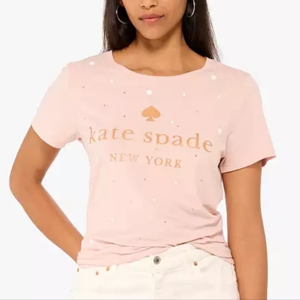 Kate Spade Glitter Embellished Rose Smoke Logo Tee Size Large